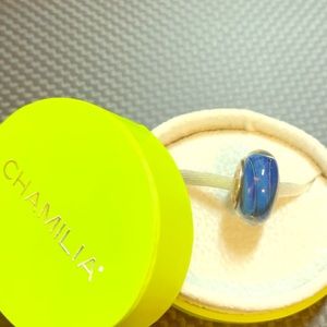 Deep ocean blue Italian Murano glass bead